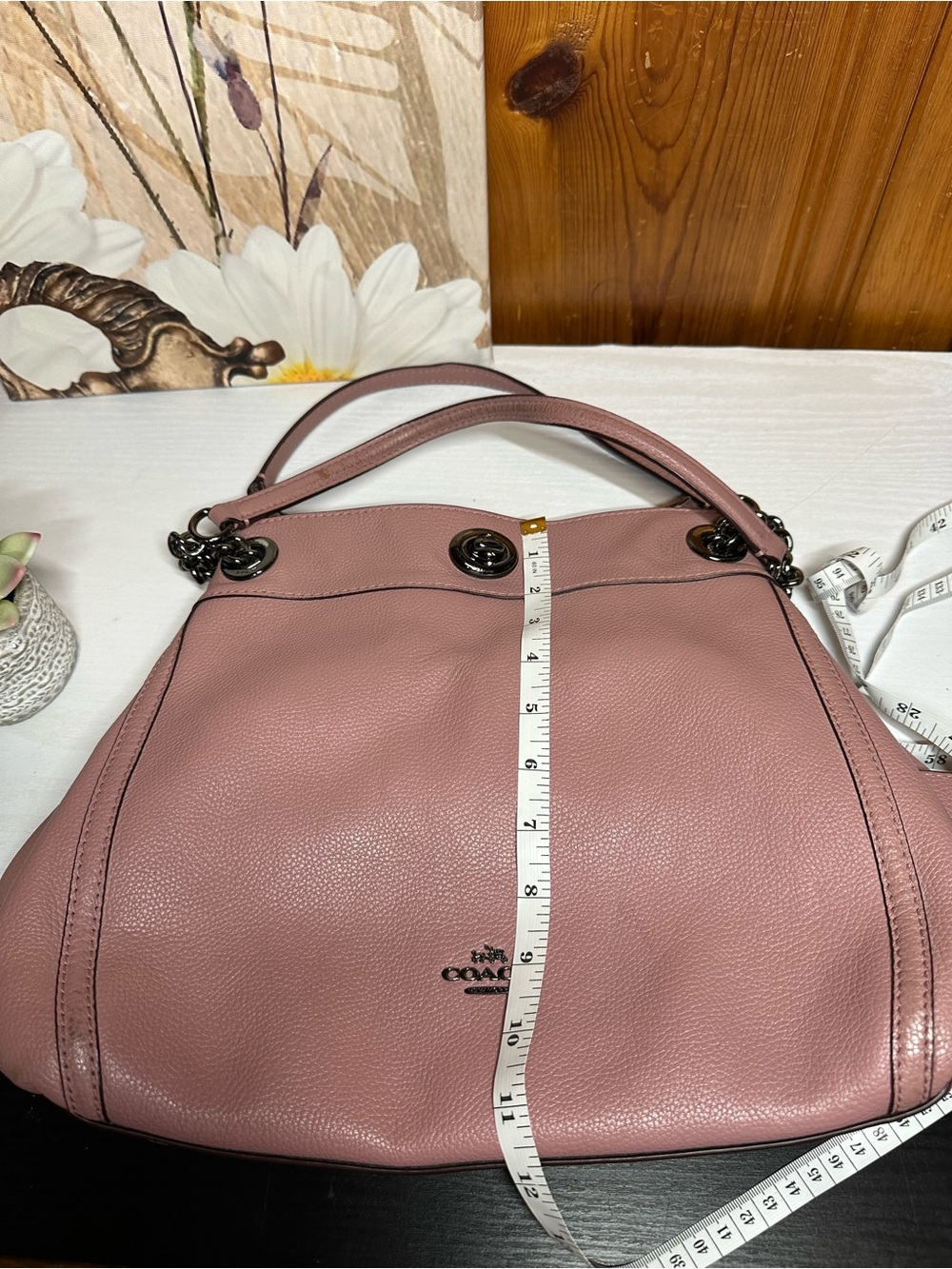 Coach Dusty Rose Pebbled Leather Shoulder Bag with Chain Straps - Picture 11 of 16